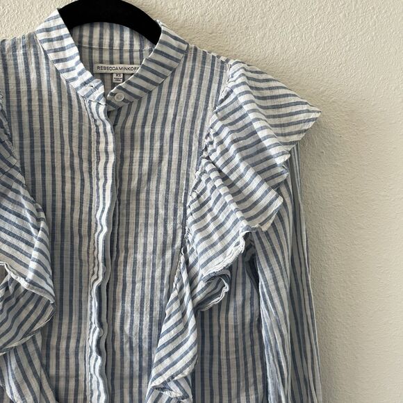 Rebecca Minkoff Blouse Women's XS Ciera Ruffle Top Striped Button Up Victorian - Picture 5 of 15